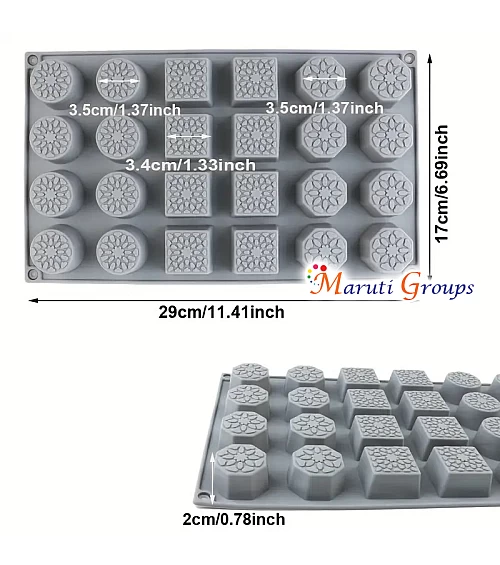 Square & Round Burfee Penda Sweetmeat Silicone Mould – Chocolate & Sweet Mould (29cm x 17cm)