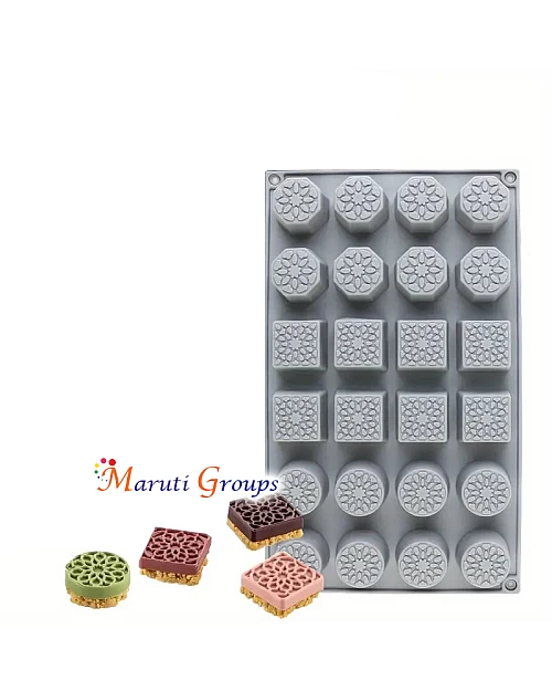 Square & Round Burfee Penda Sweetmeat Silicone Mould – Chocolate & Sweet Mould (29cm x 17cm)