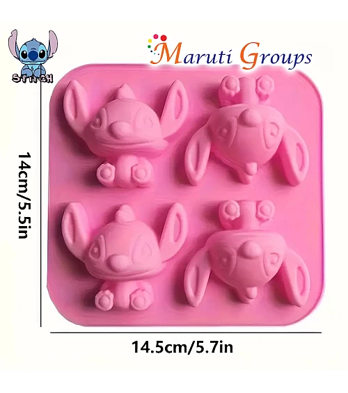 Disney Stitch 3D Silicone Mould – Cartoon Character Mold (4 Cavity, 14cm x 14.5cm)