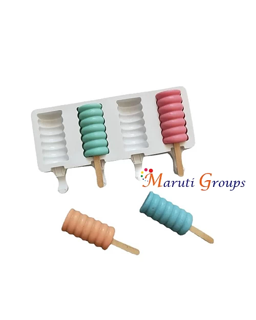 4 Cavity Ice-Cream Mould with Sticks / Popsicle - Line Pattern