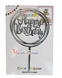 Happy Birthday Cake Topper for cake decorating - Silver