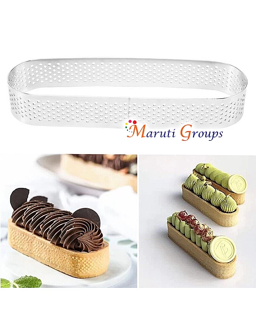 Oval Tart Ring - Heat-Resistant Perforated Cake Mousse Ring (13cm x 4cm, Stainless Steel)