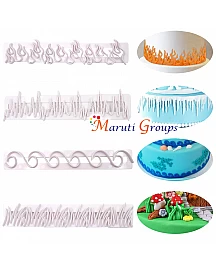 Mity rain Cake Fondant Embossing Mold-Flame/Wave/Grass/Icicles Plastic Mini Cookies Cutter for Sugarcraft Fondant Baking Mold Cake Decor Tool Cupcake Decorating (4 Pcs)