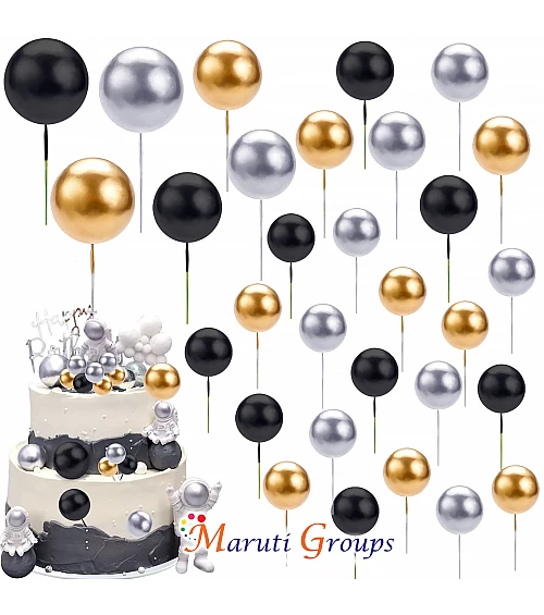 Faux Balls Cake Topper Set For Cake Decorating - Gold - 20pc