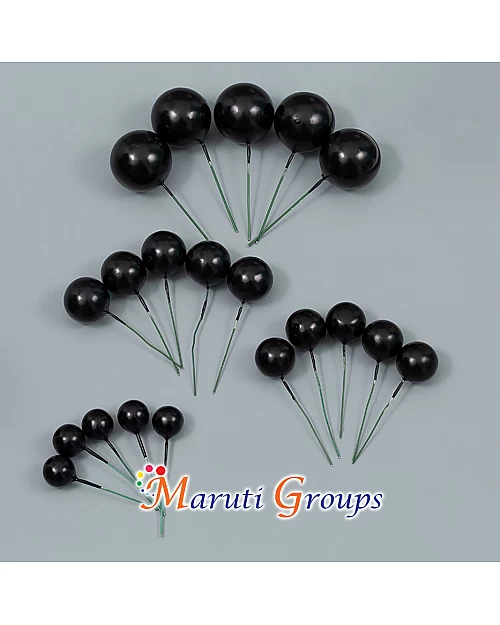 Faux Balls Cake Topper Set For Cake Decorating - Black - 20pc (QTY 10 PKT)