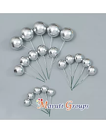 Faux Balls Cake Topper Set For Cake Decorating - Silver - 20pc
