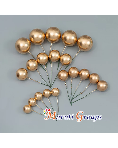 Faux Balls Cake Topper Set For Cake Decorating - Gold - 20pc