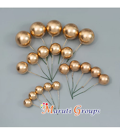 Faux Balls Cake Topper Set For Cake Decorating - Gold - 20pc