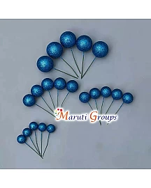 Glitter Faux Balls Cake Topper Set For Cake Decorating - Blue -20pc