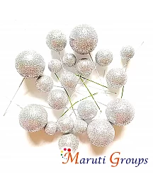 Glitter Faux Balls Cake Topper Set For Cake Decorating - Silver - 20pc