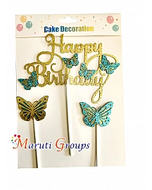 Artificial Gold / blue - Multi Color Butterfly - Cake Topper