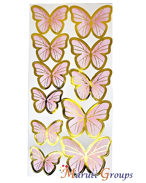 11pcs Pink Gold Rim Butterfly Paper Cake Topper for Cake and Cupcake