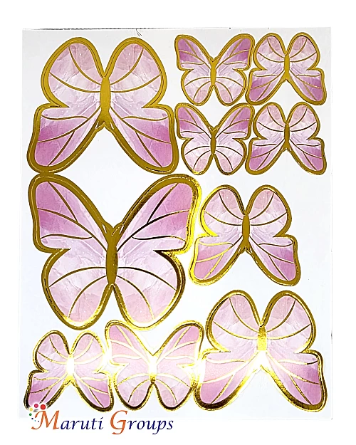 10pcs Pink & White Gold Rim Butterfly Paper Cake Topper for Cake and Cupcake