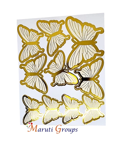 10pcs Yellow / Cream Gold Rim Butterfly Cake Topper for Cakes and Cupcakes