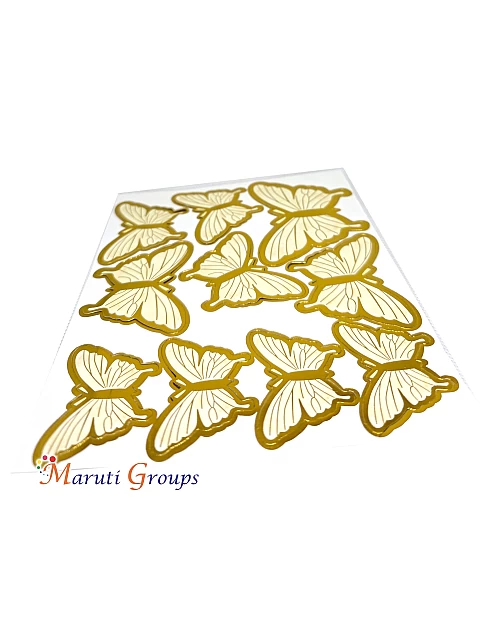10pcs Yellow / Cream Gold Rim Butterfly Cake Topper for Cakes and Cupcakes