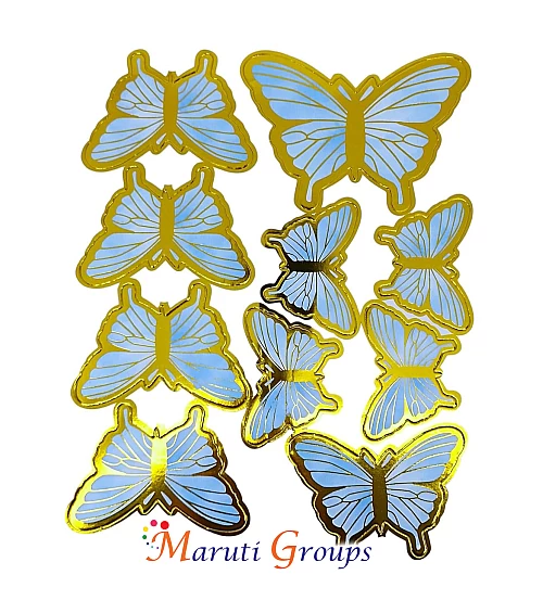 10pcs Sky Blue Butterfly Paper Cake Topper for Cake and Cupcake