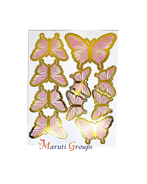 10pcs Baby Pink & White Gold Rim Butterfly Paper Cake Topper for Cake and Cupcake