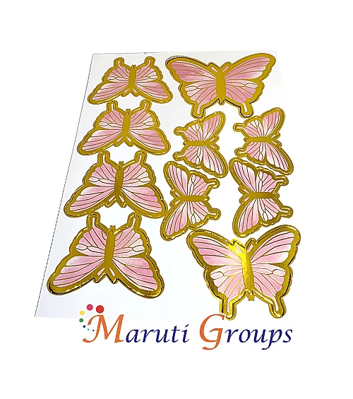 10pcs Baby Pink & White Gold Rim Butterfly Paper Cake Topper for Cake and Cupcake