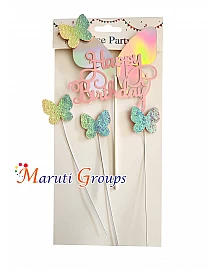 Artificial Pink - Multi Color Butterfly - Cake Topper