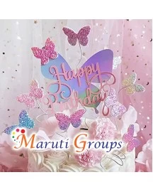 Artificial Blue - Multi Color Butterfly - Cake Topper - Single