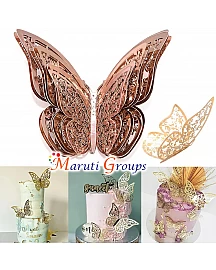 Artificial Rose Gold Butterfly Metal Texture Cake Topper Butterflies Cake Decoration(12pcs/pack)