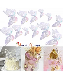 Artificial Silver Butterfly Metal Texture Cake Topper Butterflies Cake Decoration(12pcs/pack)