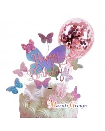 Artificial Blue - Multi Color Butterfly - Cake Topper
