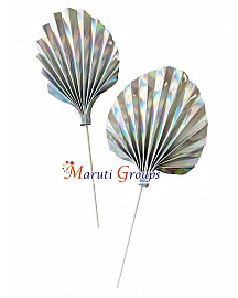 2pc Foil Palm Spear Leaf Cake Topper - Silver