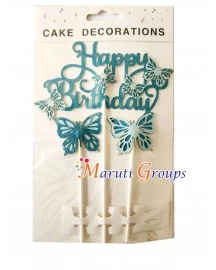 Artificial Dark Blue - Multi Color Butterfly - Cake Topper