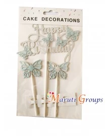 Artificial Baby Blue - Multi Color Butterfly - Cake Topper