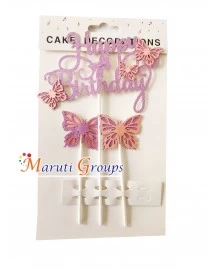 Artificial Baby Pink - Multi Color Butterfly - Cake Topper