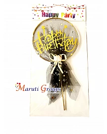 Round Bow Happy Birthday Cake Topper For Cake Decorating - Black