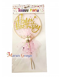 Round Bow Happy Birthday Cake Topper For Cake Decorating - Pink