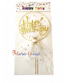 Round Bow Happy Birthday Cake Topper For Cake Decorating - White
