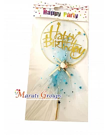 Round Bow Happy Birthday Cake Topper For Cake Decorating - Blue