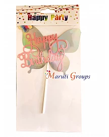 Artificial Pink - Multi Color Butterfly - Cake Topper - Single
