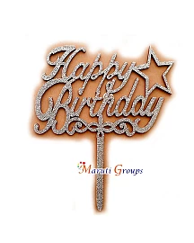 Happy Birthday Silver Cake Topper for cake decorating 