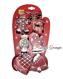 6pc Christmas Cookie Cutter Stainless Steel Set – Gingerbread, Reindeer, Sweet, Heart, Glove & Bell Shapes