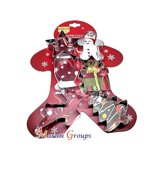 6pc Christmas Cookie Cutter Stainless Steel Set – Gingerbread, Glove, Tree, Gift Box, Star & Deer