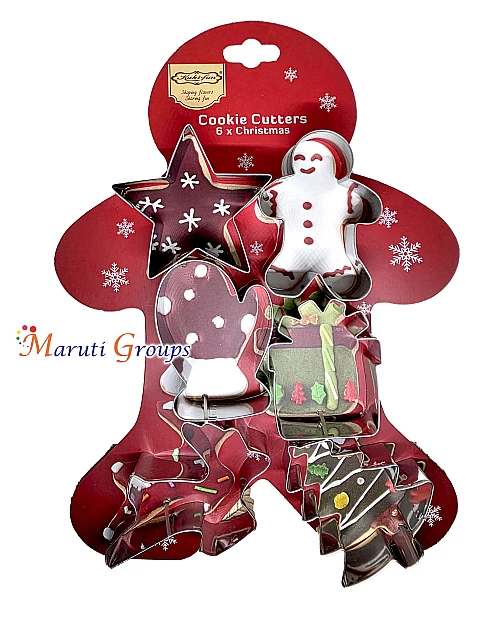6pc Christmas Cookie Cutter Stainless Steel Set – Gingerbread, Glove, Tree, Gift Box, Star & Deer