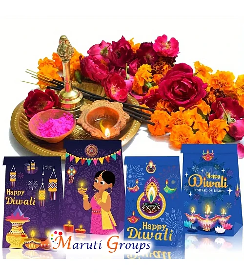 6pc Happy Diwali Party Gift Bags (with Stickers) – 22cm x 13cm – Perfect for Kids