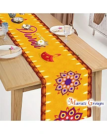 Happy Diwali Lamp Celebration Table Runner Over Tablecloth – 180cm x 35cm