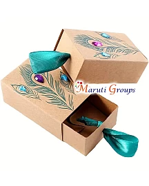 5pcs Happy Diwali Peacock Feather Pattern Colored Rhinestone Drawer-Shaped Gift Boxes – Ideal for Weddings & Indian Festivals 5cm x 3cm x 7.5cm