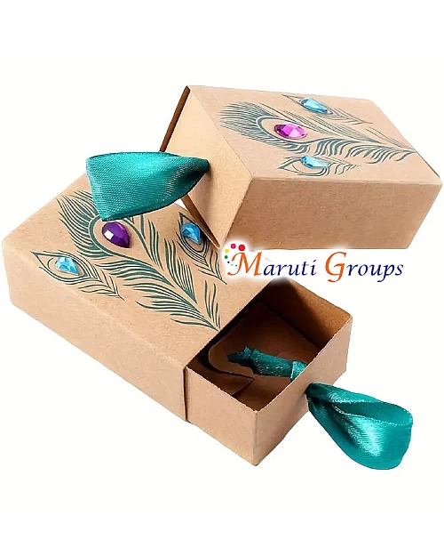 5pcs Happy Diwali Peacock Feather Pattern Colored Rhinestone Drawer-Shaped Gift Boxes – Ideal for Weddings & Indian Festivals 5cm x 3cm x 7.5cm