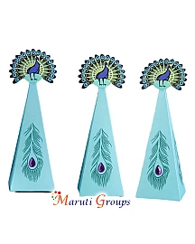 5pcs Happy Diwali Peacock-Themed Triangular Gift Boxes – Colorful Feather Design, Ideal for Weddings & Indian Festivals
