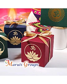 Happy Diwali Aum Gift Box – Maroon – Set of 5 (8cm x 8cm x 8cm)