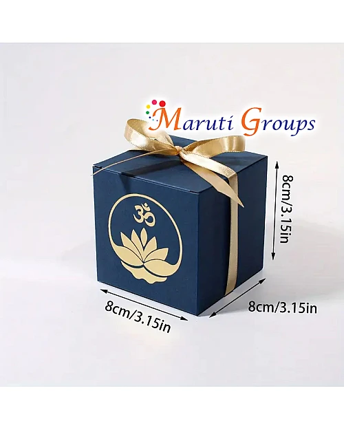 Happy Diwali Aum Gift Box – Blue – Set of 5 (8cm x 8cm x 8cm)