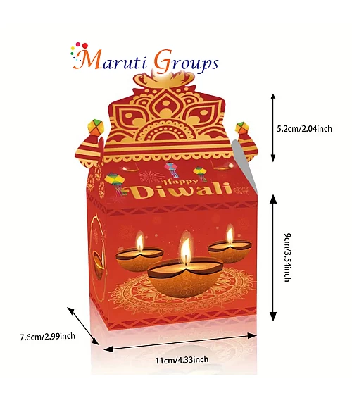 6pcs Happy Diwali Box – Indian Festival Boxes with Diya Decorations, Traditional Motifs & Assorted Colors