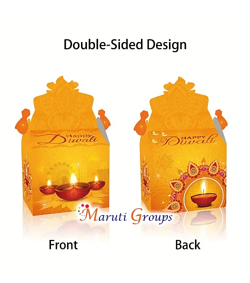 6pcs Happy Diwali Box – Indian Festival Boxes with Diya Decorations, Traditional Motifs & Assorted Colors
