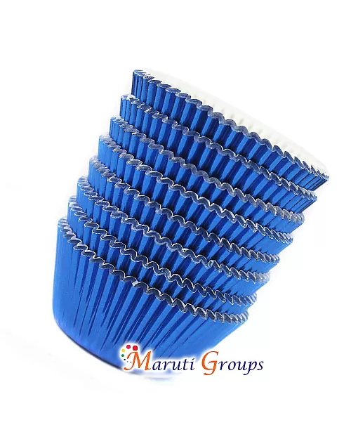100 Pieces Foil Cupcake Liners – Blue Metallic Baking Cups (Size: 12cm / No.12)
